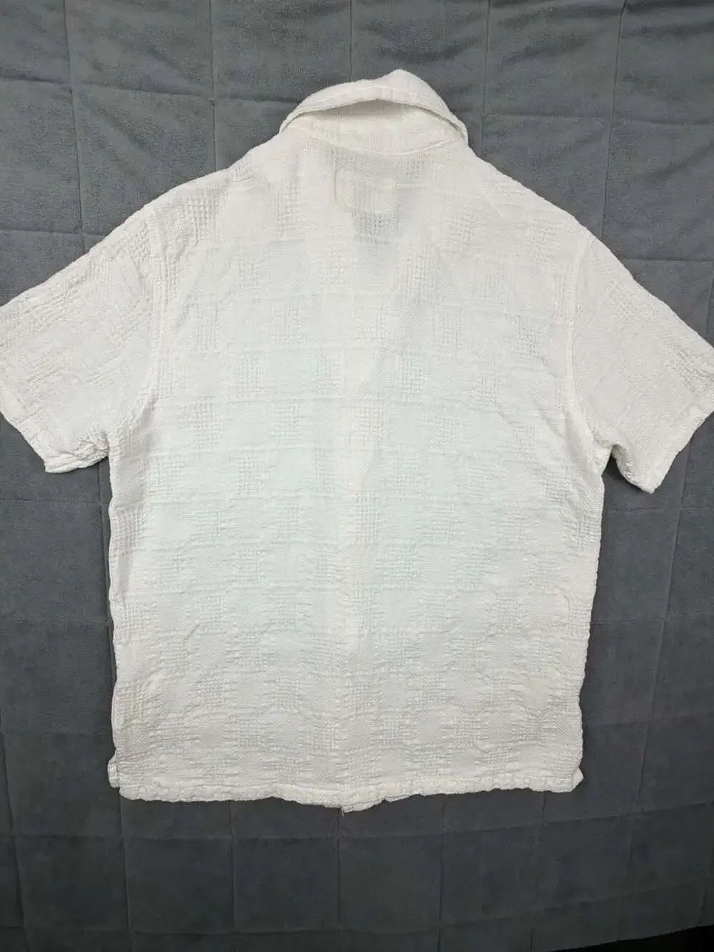 Folk Clothing White Waffle Textured Short Sleeve Camp Collar Shirt
